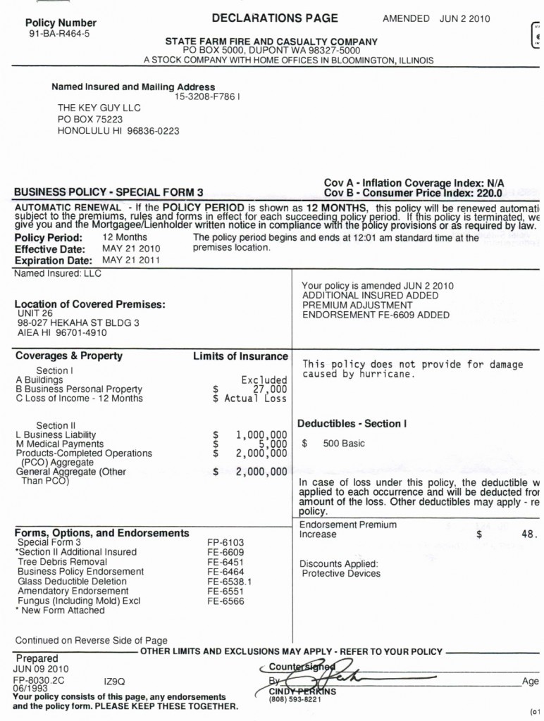 Liability Insurance Declaration Page Austinroofing Us Document