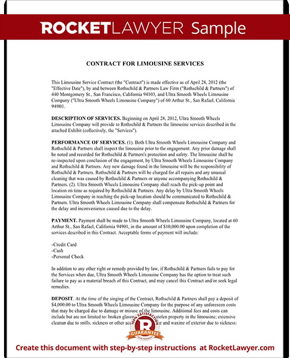 Limousine Service Contract Agreement Form With Document Limo Template
