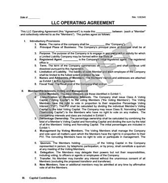 LLC Operating Agreement Template Create A Free Document Sample Of For Llc