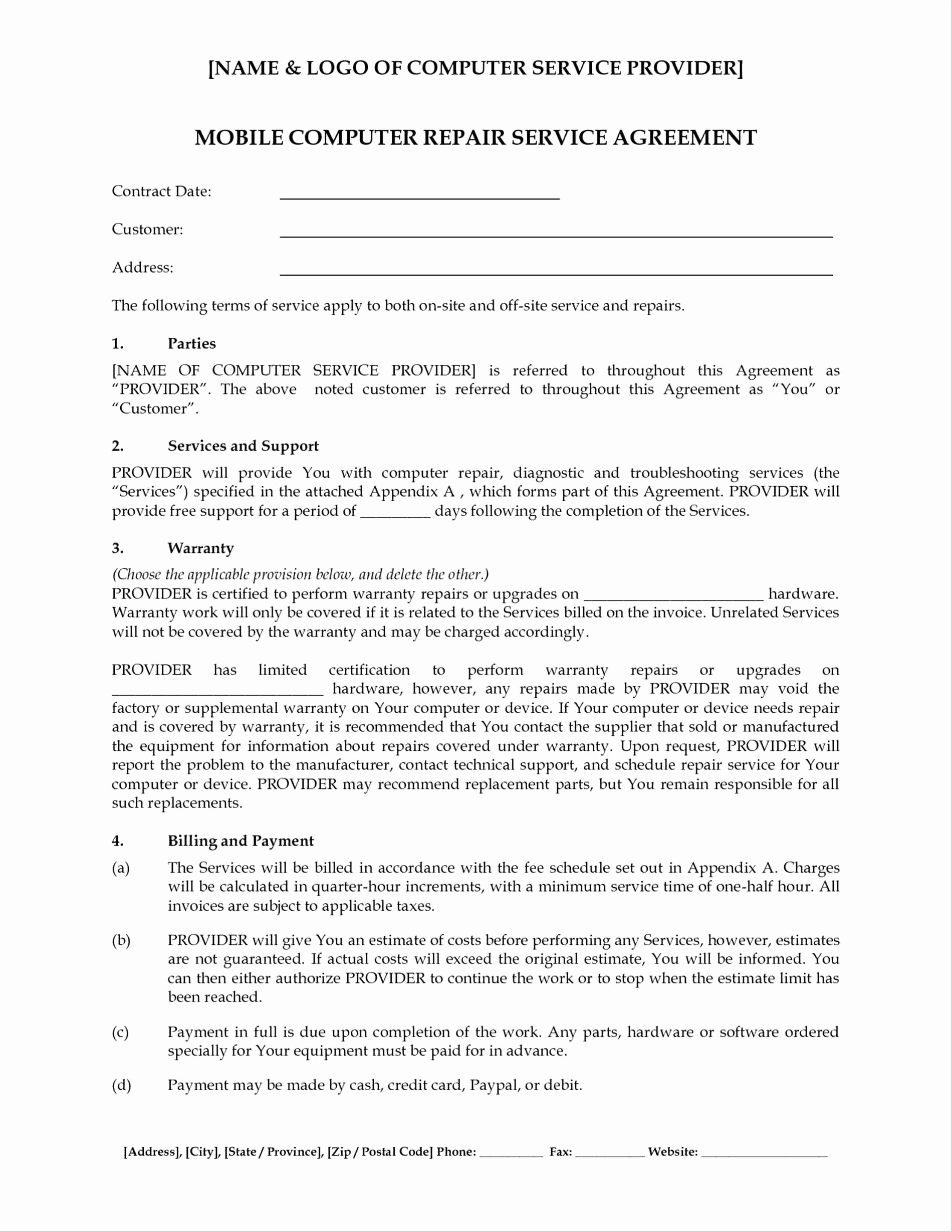 Managed Service Provider Contract Template Awesome Sample Document Agreement