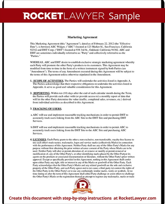 Marketing Agreement Template Rocket Lawyer Document Digital Contract
