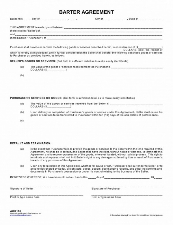Media Barter Agreement Template Service Document