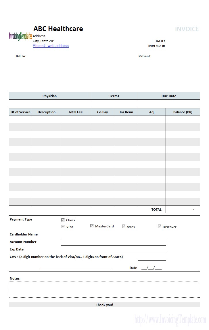 Medical Invoice Template 1 Document Bill Organizer Spreadsheet