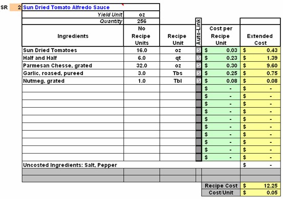 Menu Recipe Cost Spreadsheet Template On How To Create An Excel Document Food Free