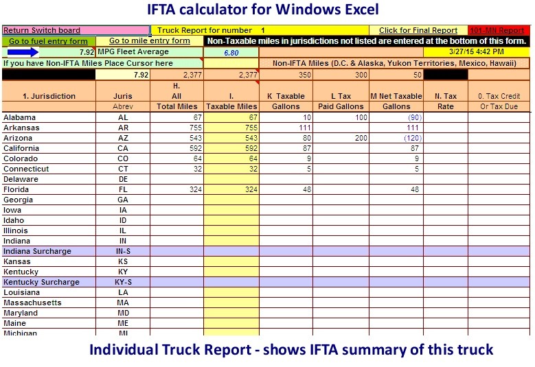 Microsoft Excel S For Calculating IFTA Fuel Tax Offline Document Trucking