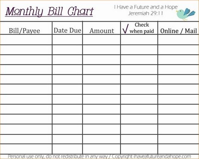 Monthly Bill Organizer Excel Template Document Bills
