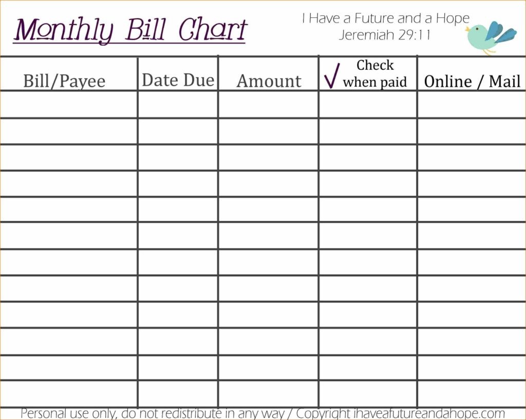 Monthly Bill Organizer Template And Printable Document Bills