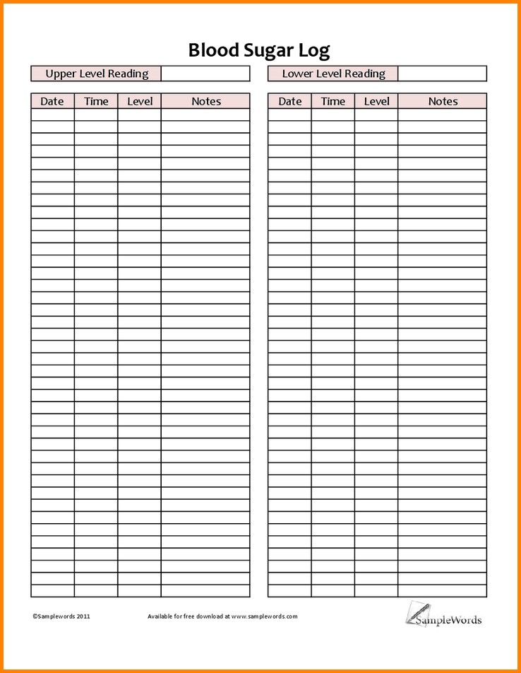 Monthly Diabetes Log Sheet Printable Blood Sugar Memo Document Chart