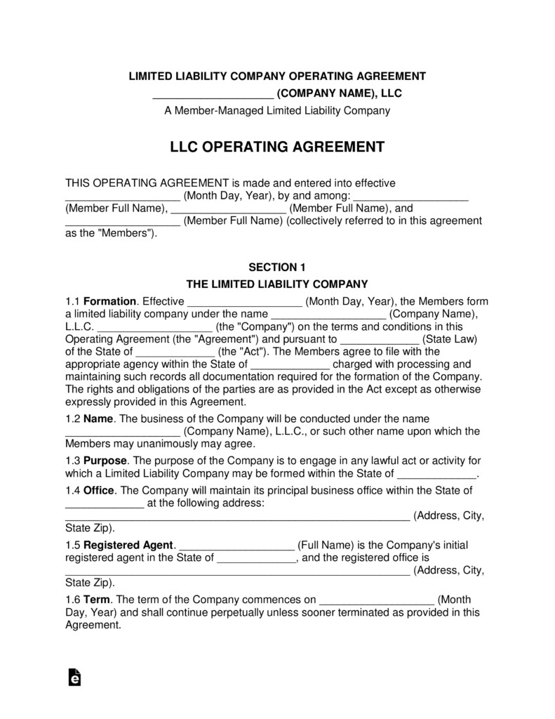 Multi Member LLC Operating Agreement Template EForms Free Document Llc Partnership