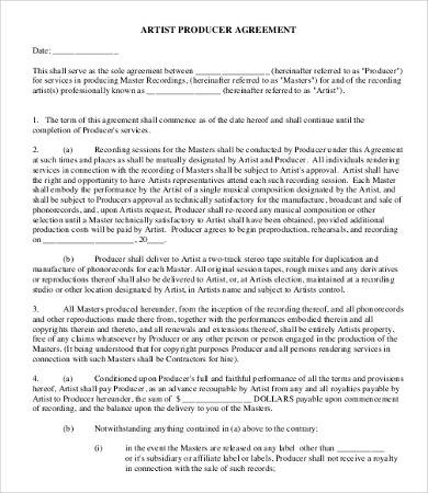 Music Producer Agreement Template Artist 9 Free