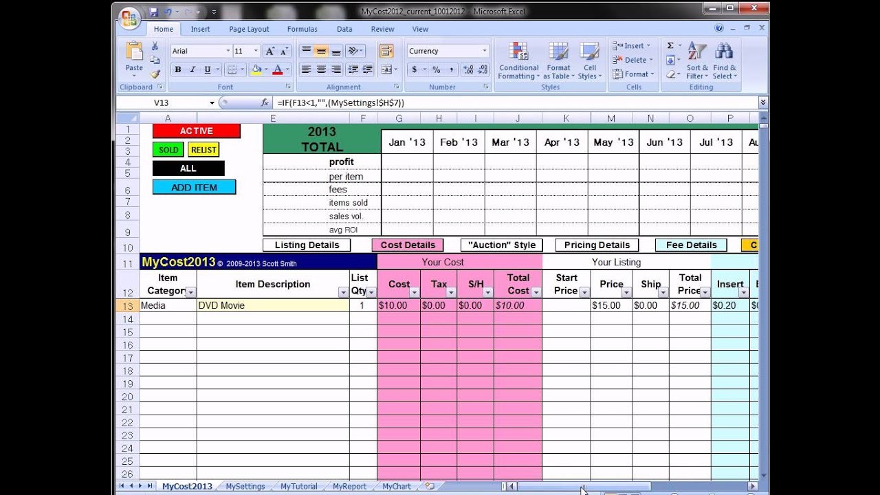 MyCost Tutorial Ebay Fee Profit Calculating Spreadsheet YouTube Document And Loss