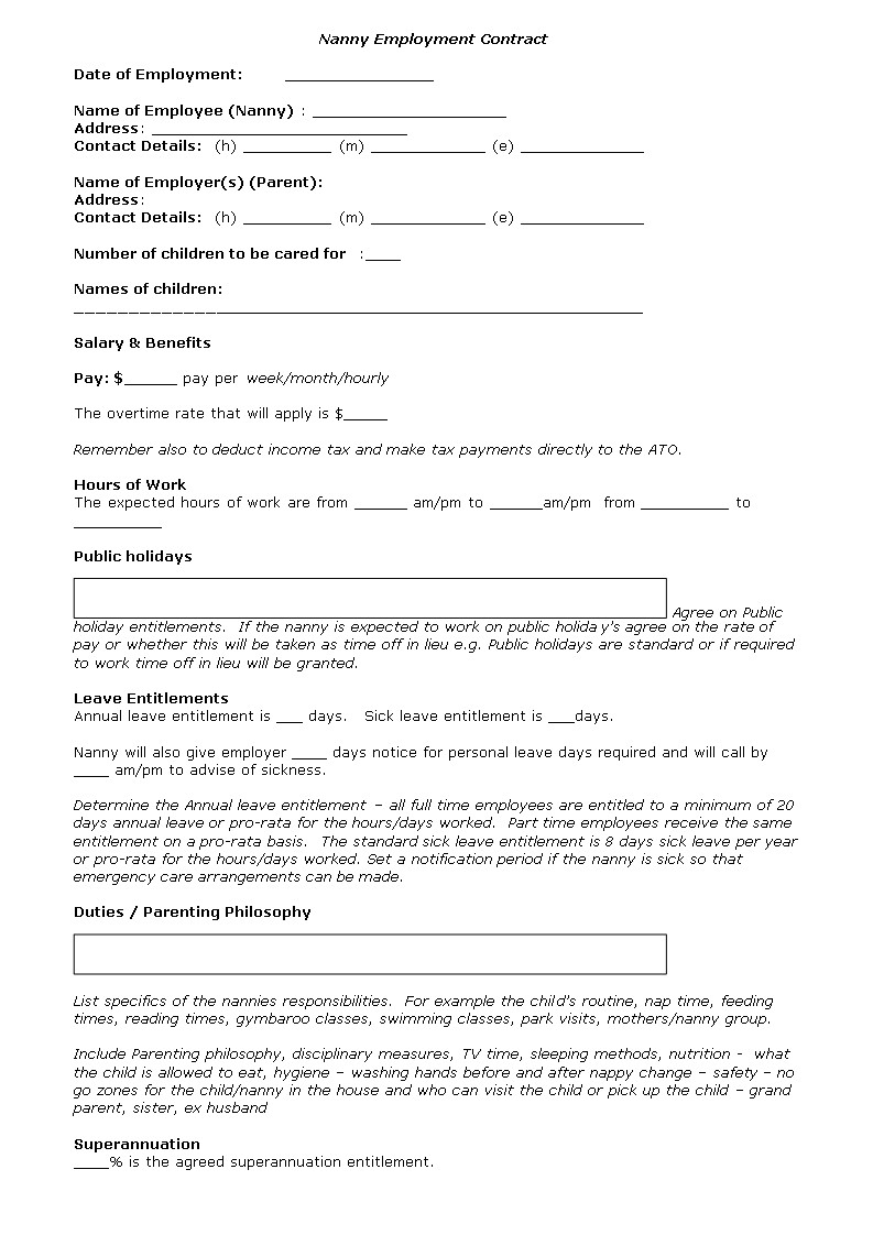 Nanny Contract Template Agreement Document Live