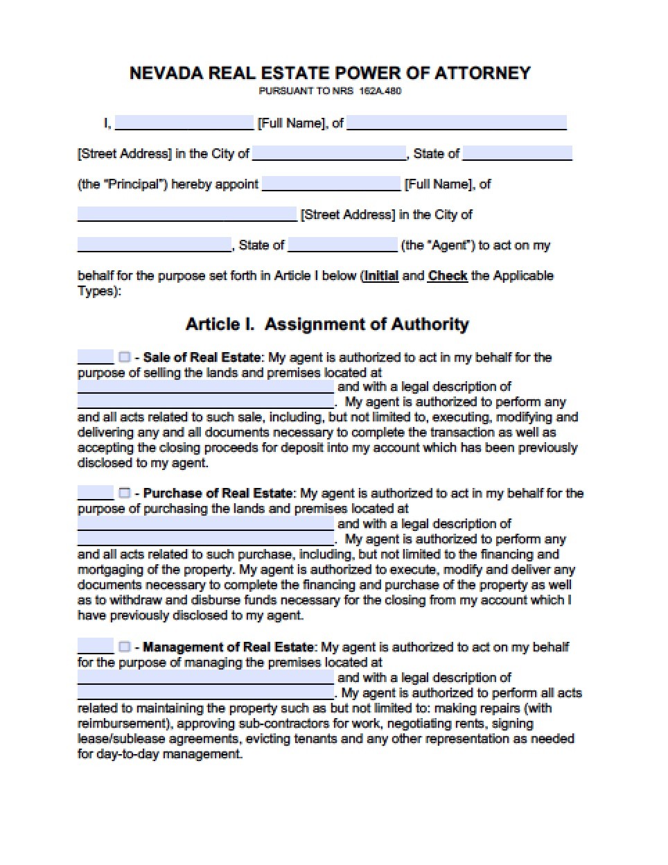 Nevada Medical Power Of Attorney Form Document Durable