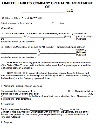 New York State Llc Operating Agreement Template Free Document