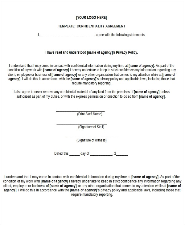 Non Disclosure Agreement Form 9 Free Word PDF Documents Download Document