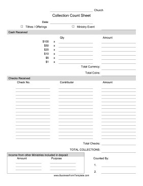 Offering Count Sheet Template Document Church Counting Form