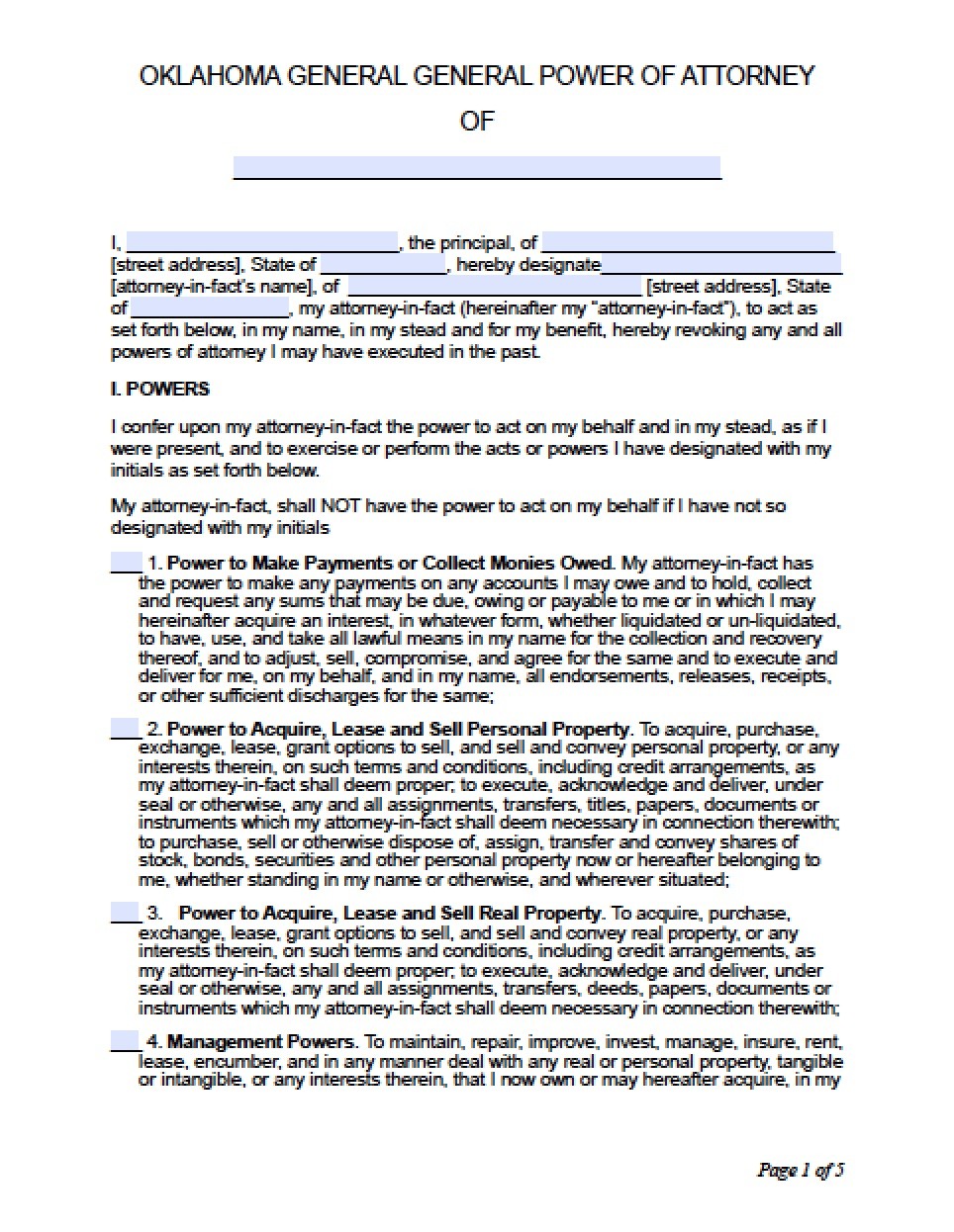 Oklahoma General Financial Power Of Attorney Form Document