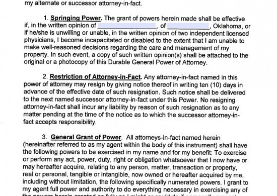 Oklahoma Medical Power Of Attorney Form Living Will Forms Document General