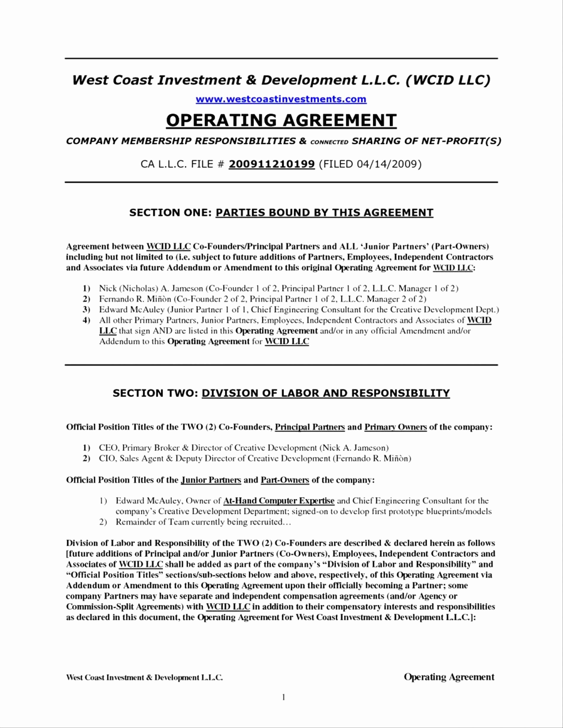Operating Agreement Template Free Awesome Michigan Llc Document