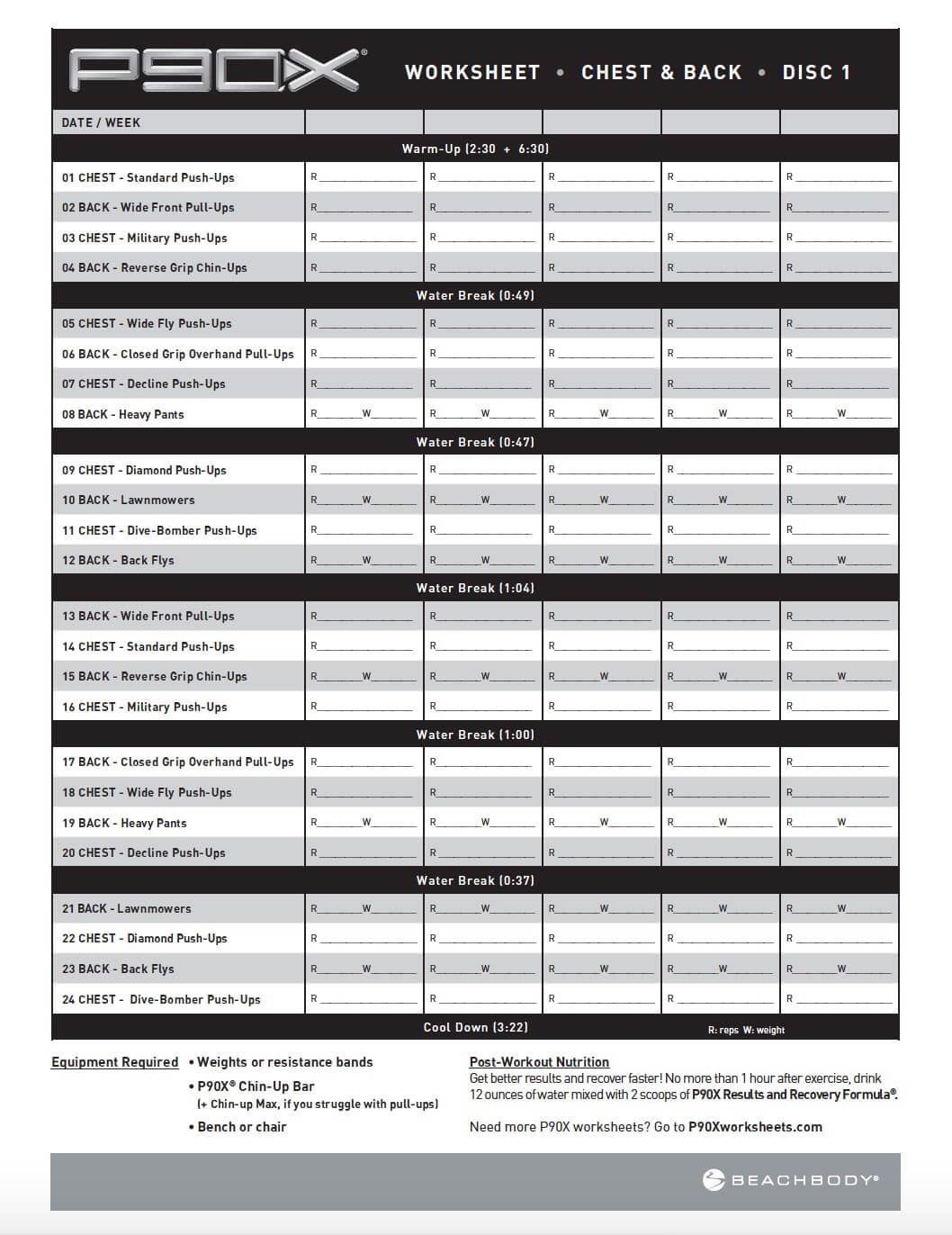 P90X Workout Sheets Chest And Back Free PDF Download Work Document P90x Log