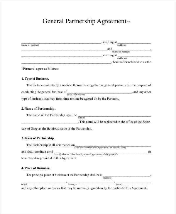 Partnership Agreement Contracts General 9 Free Document For Business Partnerships