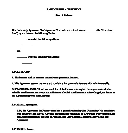 Partnership Agreement FREE Template Word PDF Document Free Form