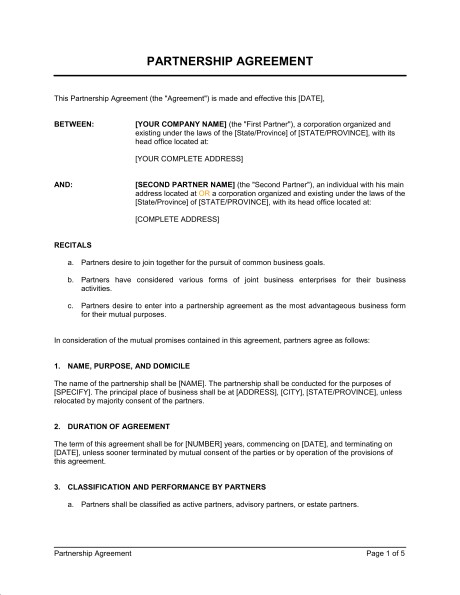 Partnership Agreement Sample Bravebtr Document How To Write A Contract