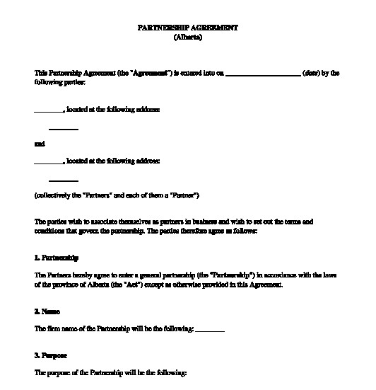 Partnership Agreement Sample Template Word And PDF Document Business