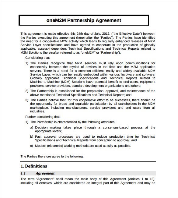 Partnership Agreement Template Free Gtld World Congress Document Simple Doc
