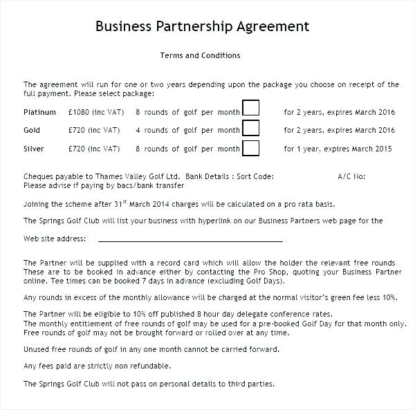 Partnership Contract Template Free Printable Sample Document Business Partner