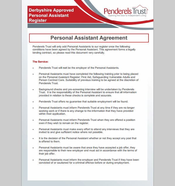 Personal Assistant Agreement Contract Sample Contracts Document