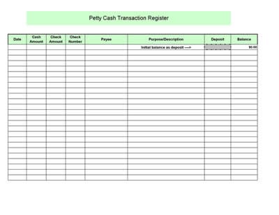 Petty Cash Register Template Microsoft Excel Document Spreadsheet