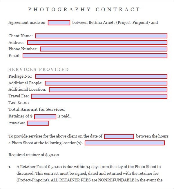 Photography Contract 7 Free PDF Download Sample Templates Document Family Template