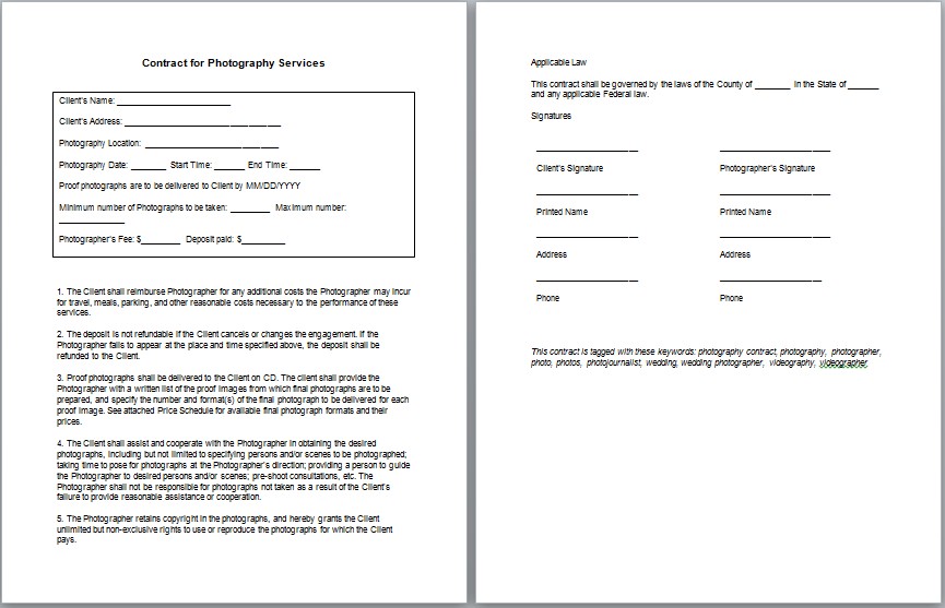 Photography Contract Template Tips Guidelines Document