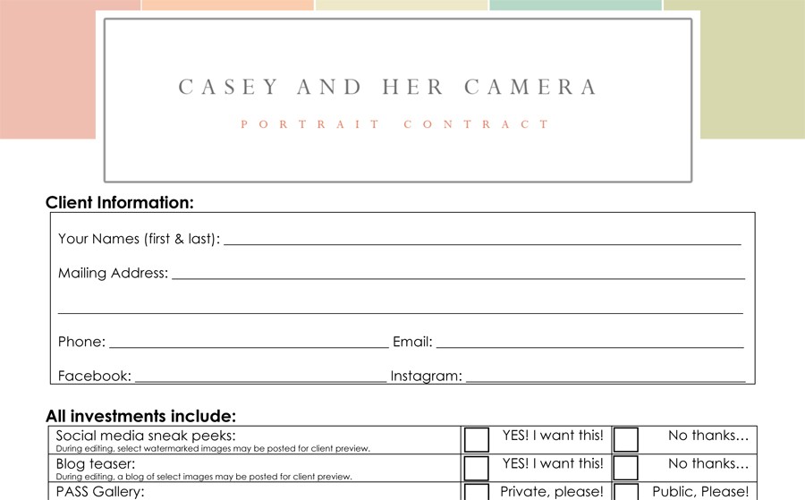 Photography Portrait Agreement Indianapolis Family Photographer For Document Contract Template