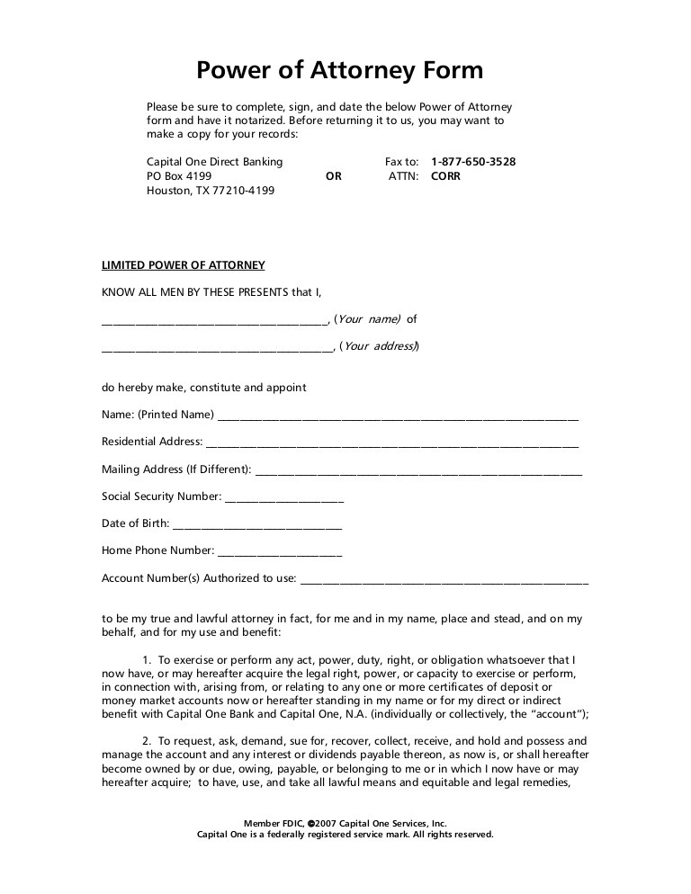 Power Of Attorney Form Document