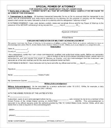 Power Of Attorney Form Free Printable 9 Word PDF Documents Document Army