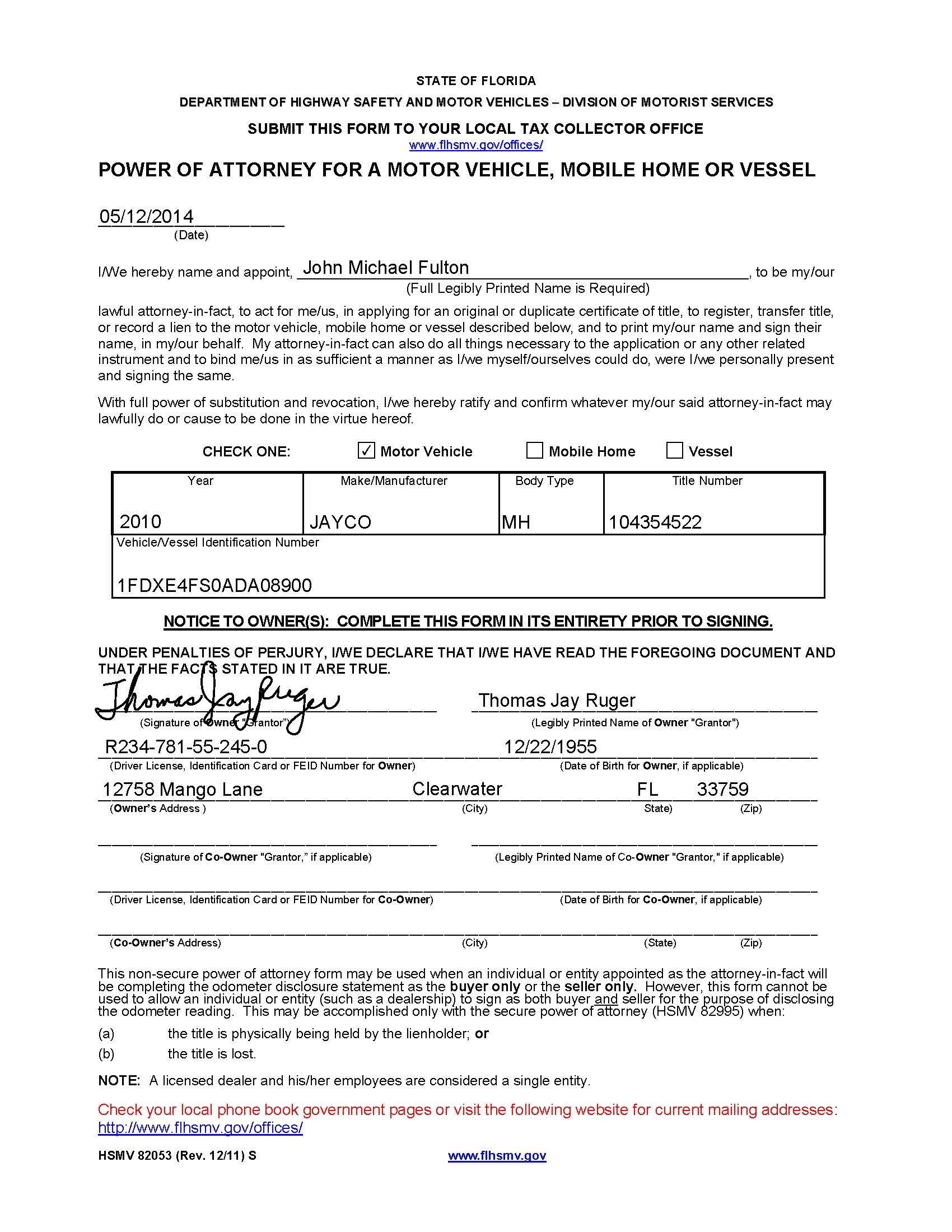 Powers Of Attorney Which Ones To Use And How Florida RV Trade Document Dmv Power Form