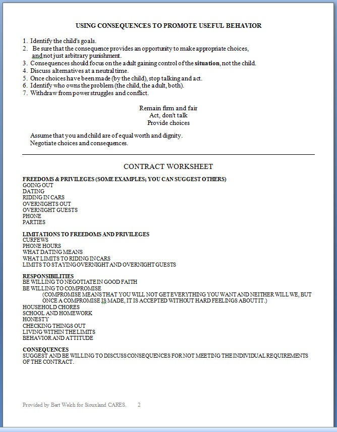 Printable Parent Child Contract Templates Free Download 81 OCweb Document