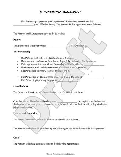 Printable Sample Partnership Agreement Template Form Real Estate Document Business