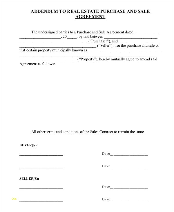 Purchase Agreement Addendum Template Contract Document