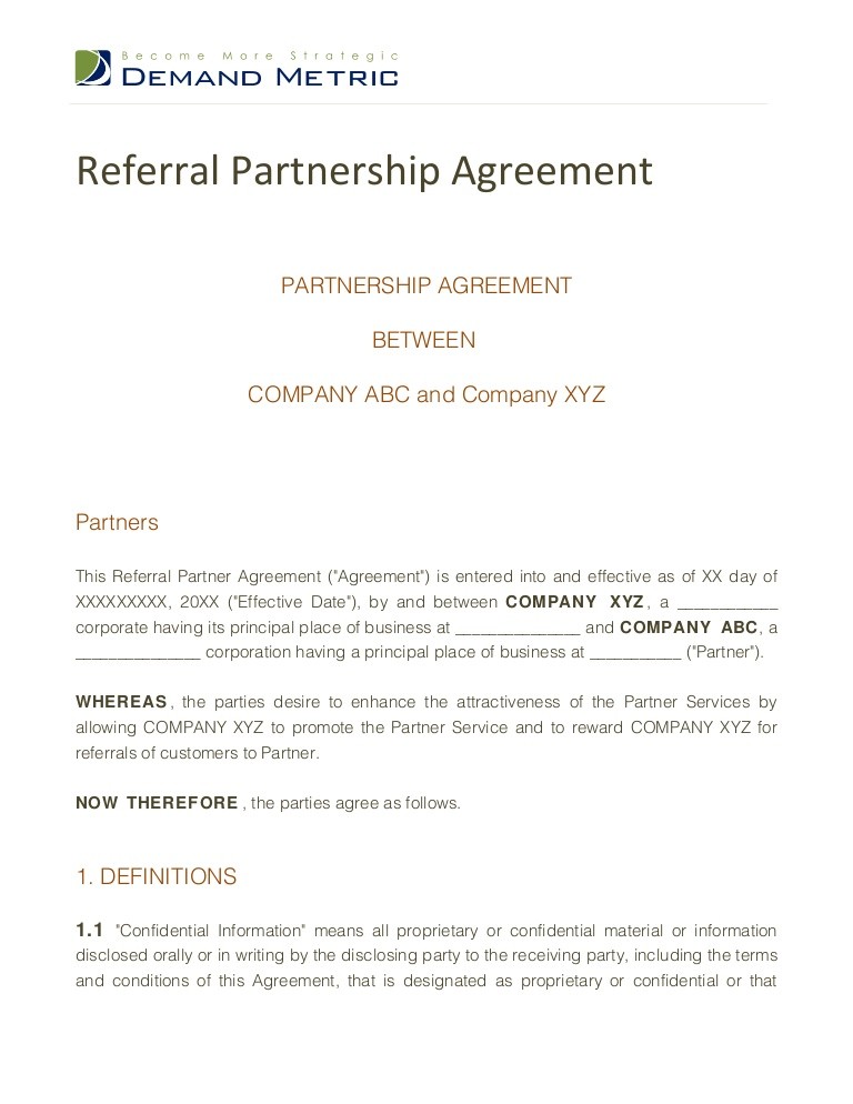 Referral Partnership Agreement Document Partner Template