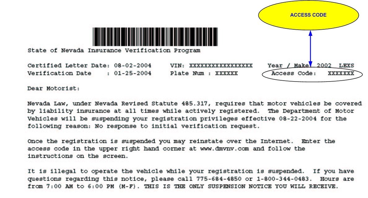 Registration Reinstatement Document Auto Insurance Verification