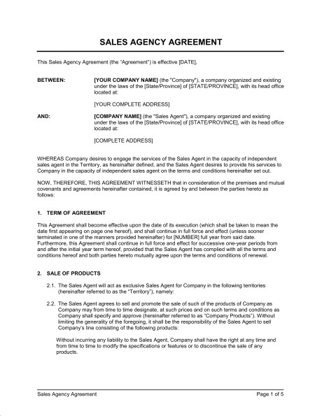Sales Agency Agreement With Trademarks Protection Template Document Examples