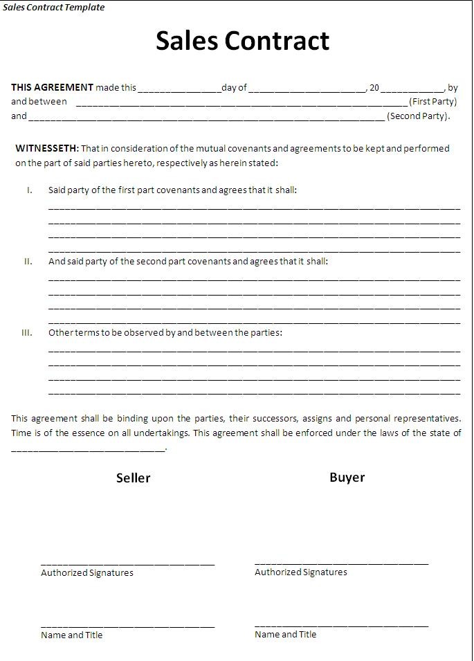 Sales Contract Template Bravebtr Document Contracts