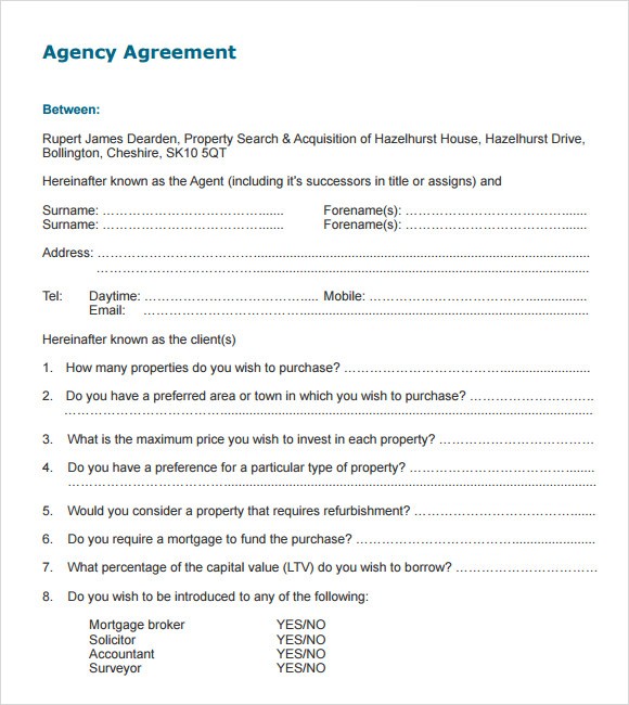 Sample Agency Agreement Template 9 Free Documents In PDF Document Examples