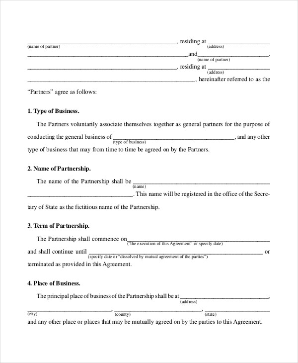 Sample Business Partnership Agreement Form 8 Free Documents In Document Forms