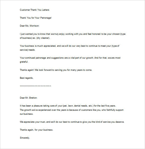 Sample Business Thank You Letter 11 Free Example Format Document For Your Email