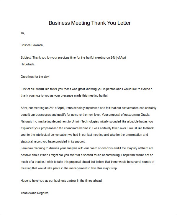 Sample Business Thank You Letter 7 Examples In PDF Word Document For Meeting