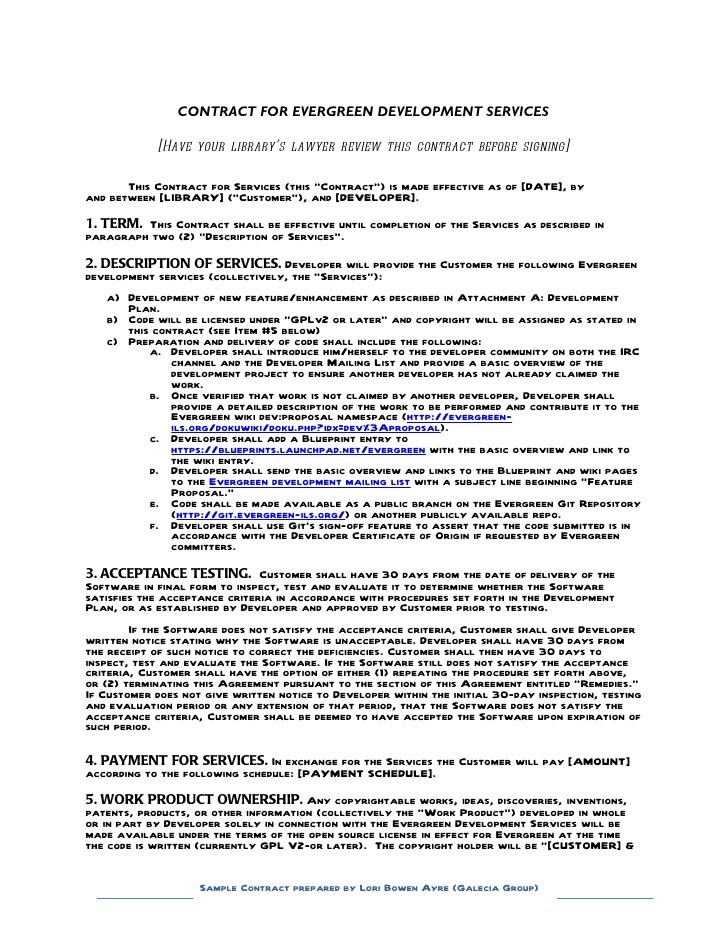 Sample Contract For Contracting With A Developer Evergreen Document Software Template